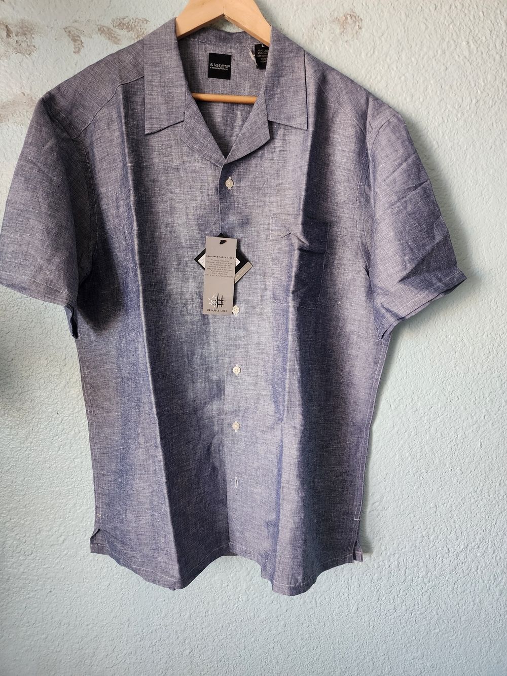 Slates Linen Short-Sleeve Button-Down in Heather Blue New With Tags
